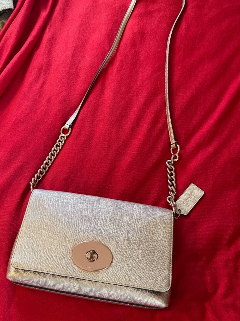 Coach Metallic Gold Crossbody Bag with Chain Strap